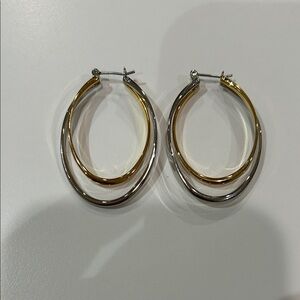 Lia Sophia Rival Gold and Silver Dual-Tone Oval Hoop Earrings